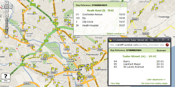 Cardiff Bus live departures map