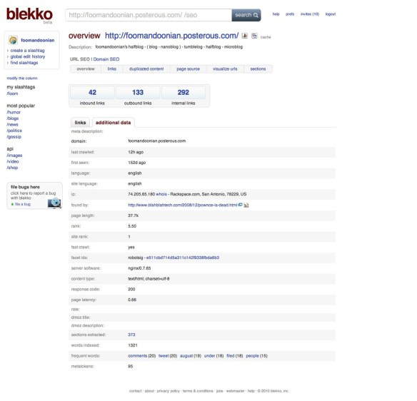 Blekko — SEO features