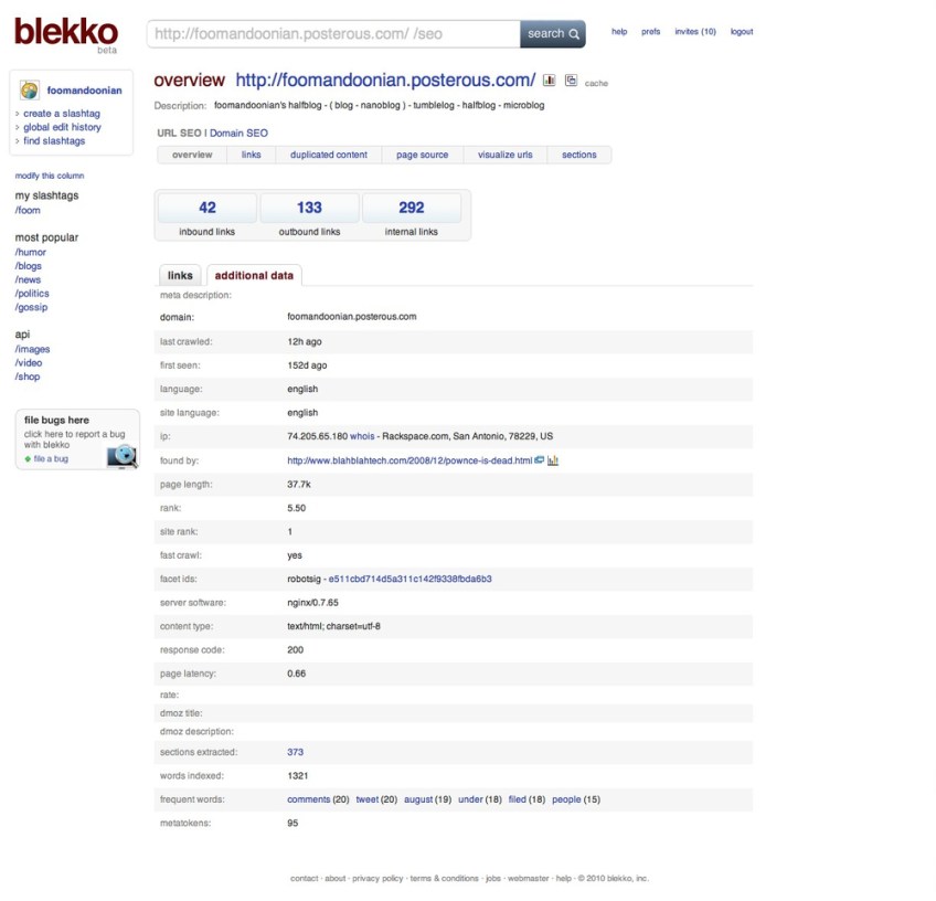 Blekko — SEO features