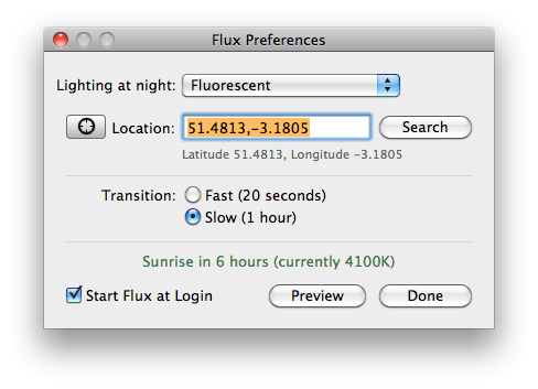 F.lux preferences
