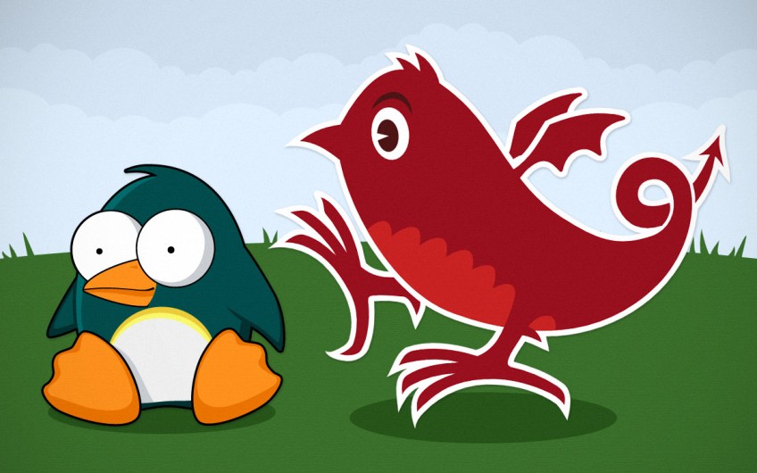 Cartoon penguin meets Twitter dragon.