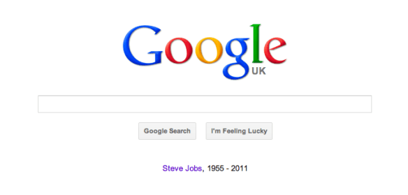 Google's Steve Jobs homepage tribute Google's Steve Jobs homepage tribute