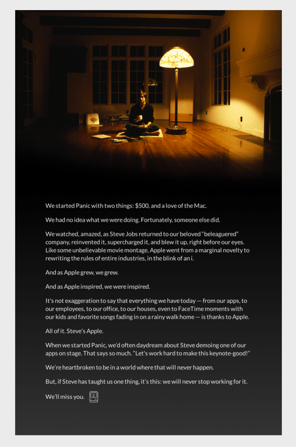 Panic tribute to Steve Jobs