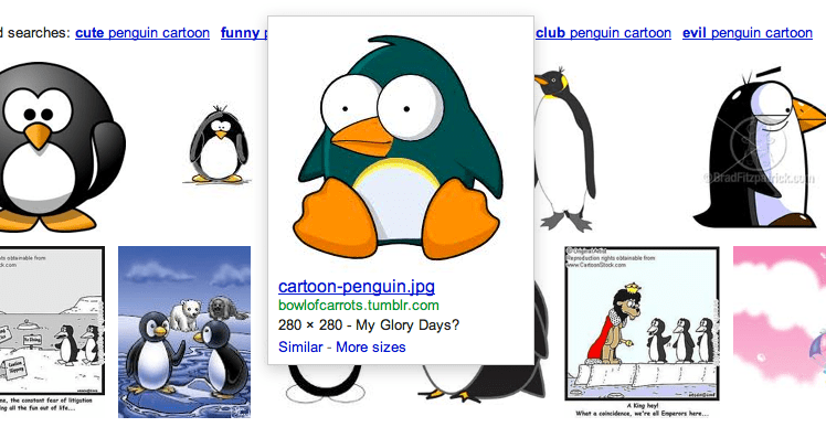 'cartoon penguin' in Google image search - October 2011