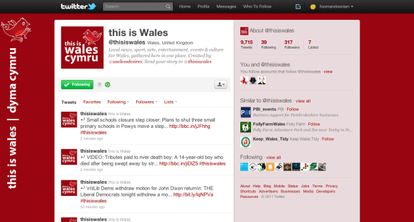 Twitter page for @thisiswales, 5 July 2011