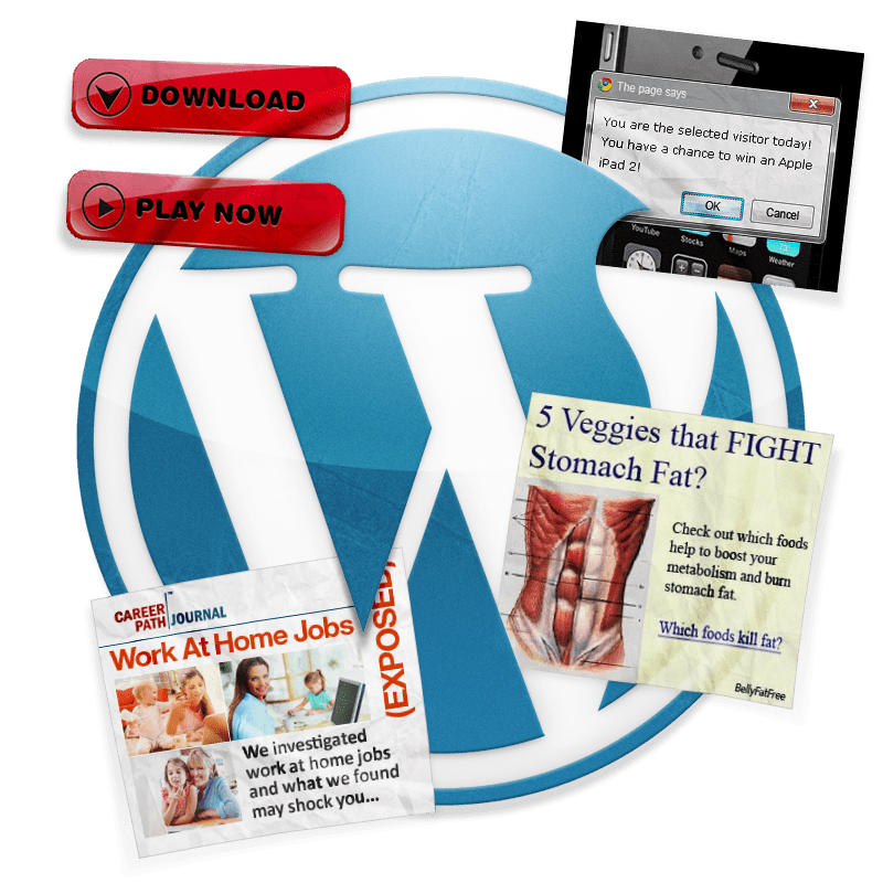 A shiny WordPress logo, tarnished by obnoxious ads.