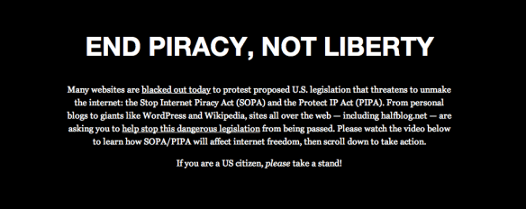 Screenshot of Halfblog.net SOPA blackout page