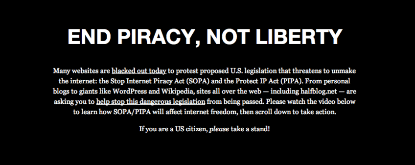 Screenshot of Halfblog.net SOPA blackout page