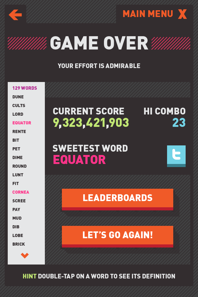 Puzzlejuice mockup — Game Over